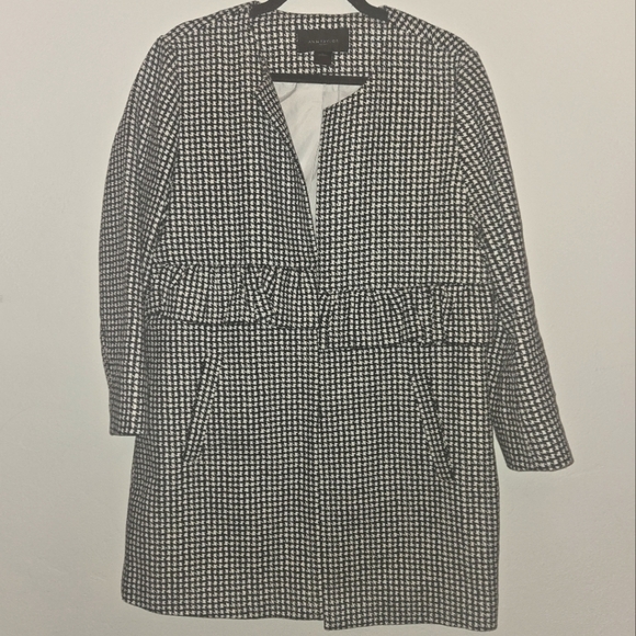 Ann Taylor Factory Houndstooth Coat Ruffle Pockets Career Jacket L - Picture 1 of 4